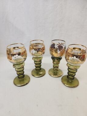 BOCKLING NEUDENAU Green Gold Stemware, Germany, RARE!! SET OF 4